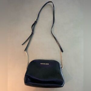 Michael Kors Black Patent Leather Crossbody Bag with Gold Accents